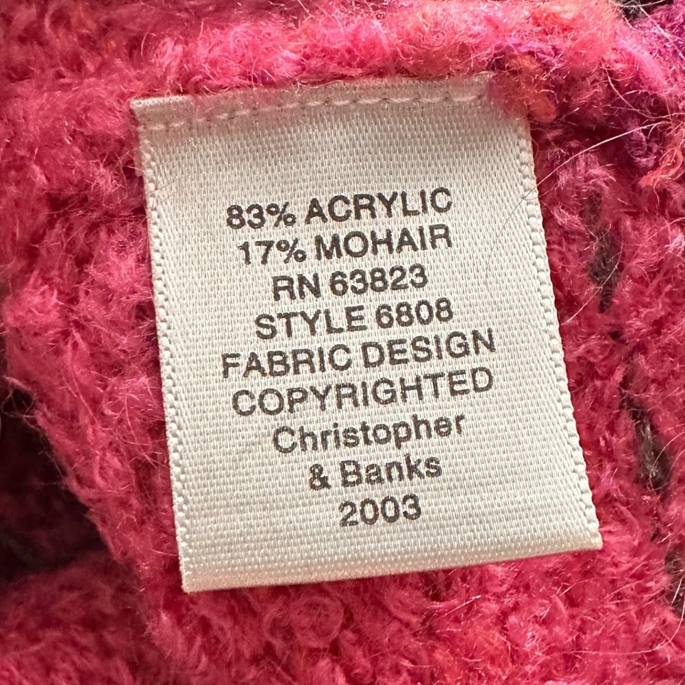 Christopher & Banks Vtg Mohair Blend Colorblock Cardigan Sz L Pink Purple Y2K EC - Picture 5 of 12